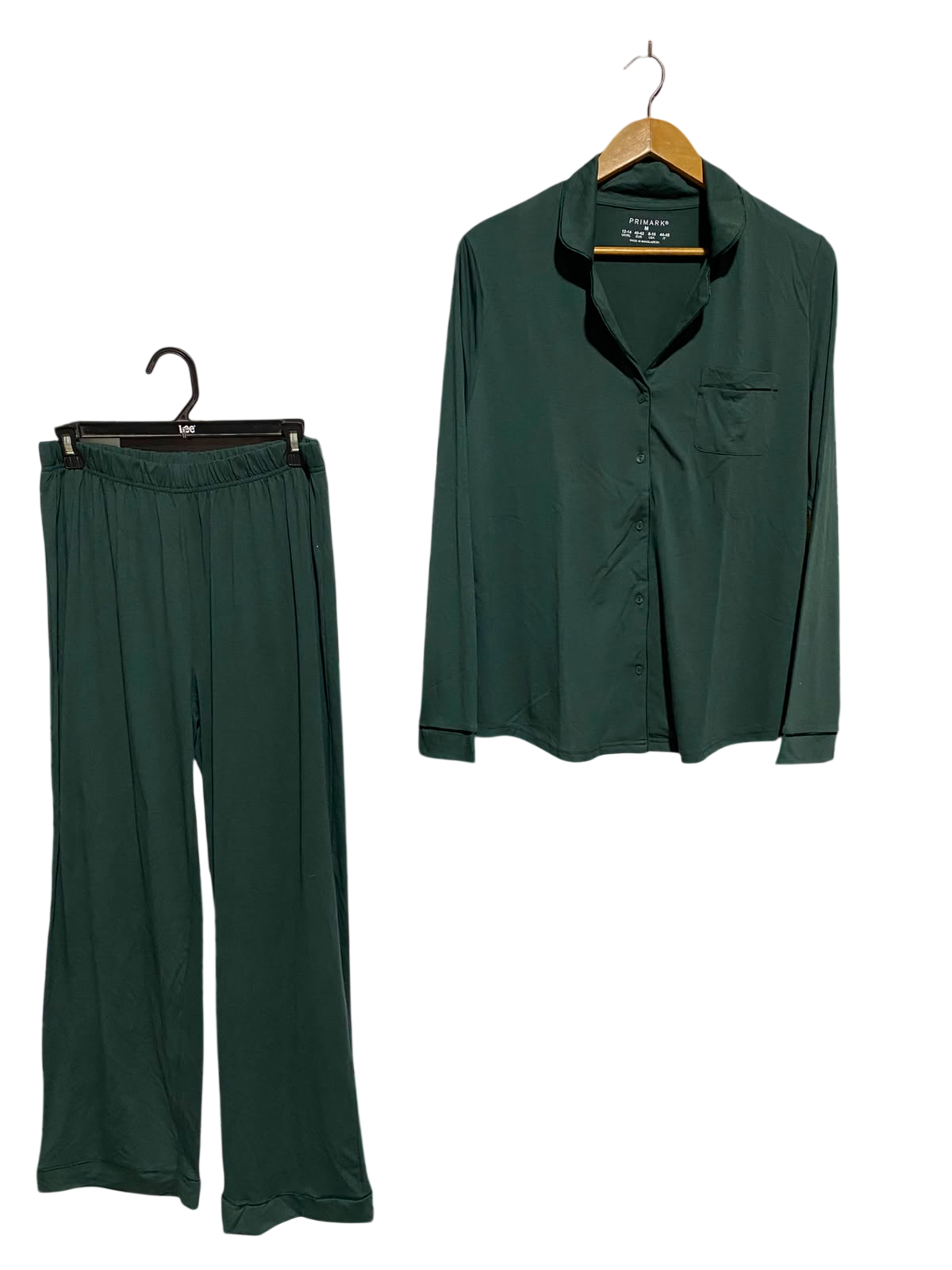 PRIMARK |M| B47| EMERALD DARK GREEN BUTTON-DOWN LONG SLEEVE TOP & LOUNGE PANTS