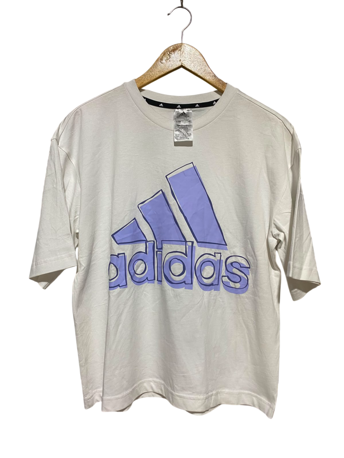ADIDAS |S| BUST 21| B47| OVERSIZED GRAPHIC T-SHIRT - WHITE WITH PURPLE LAVENDER SKETCH LOGO