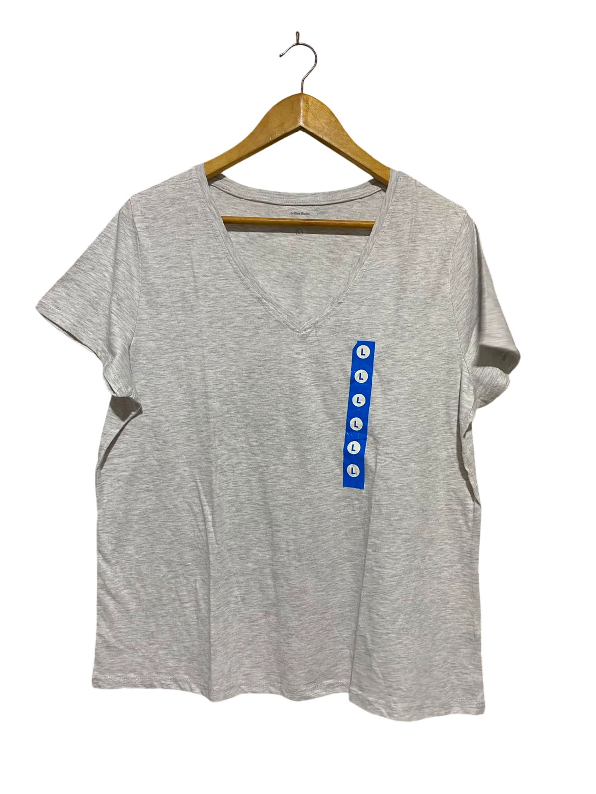 BRILLIANT BASICS |L| BUST 22| B47| V-NECK SHORT SLEEVE T-SHIRT LIGHT GRAY HEATHER
