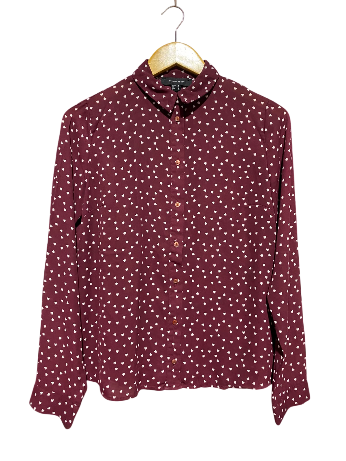 ATMOSPHERE |M| BUST 18| B47| BURGUNDY HEART PRINT BUTTON-DOWN SHIRT