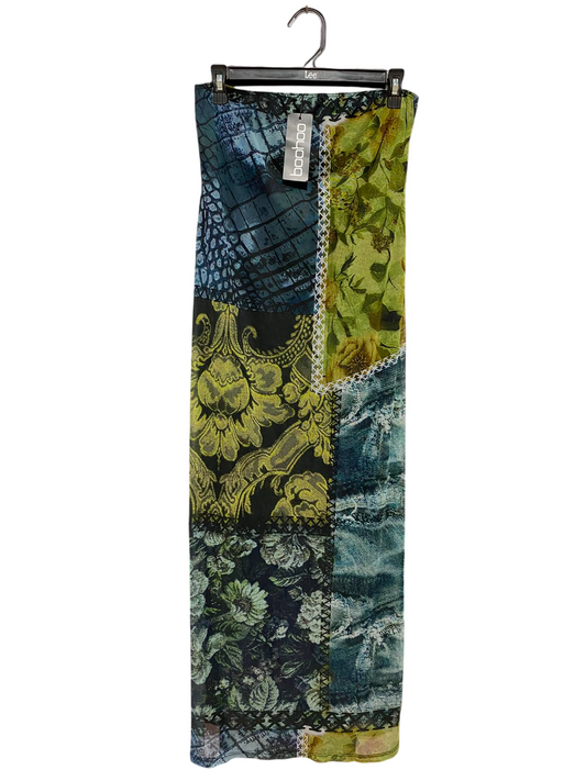 BOOHOO |M| WAIST 28| B47| MULTICOLOR PATCHWORK PRINT STRAPLESS MAXI DRESS