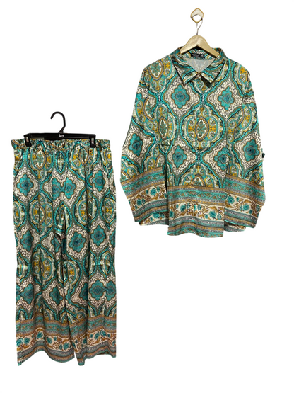 SHEIN CURVE |XL| B47| TEAL AND GOLD MEDALLION PRINT TWO-PIECE LOUNGEWEAR SET