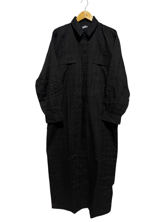 ASOS |XL| BUST 25| B48| BLACK TEXTURED GRID CHECK MAXI SHIRT DRESS