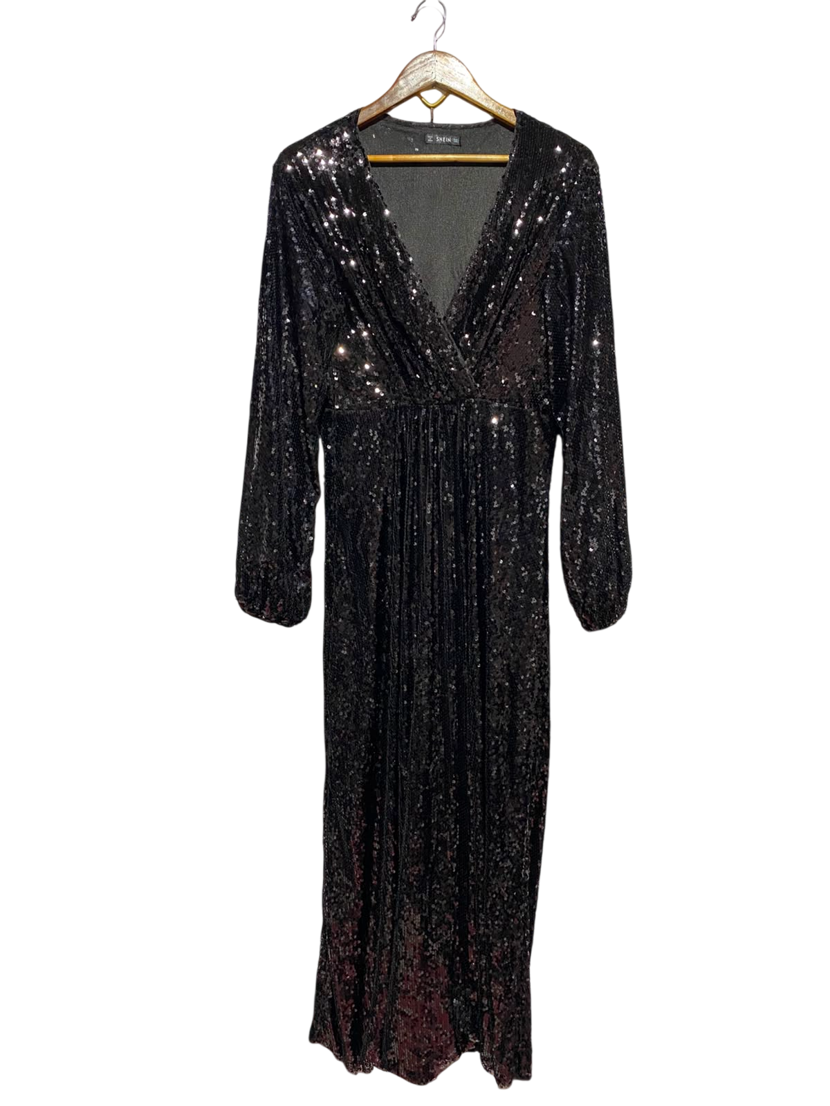 SHEIN |L| BUST 17| B48| BLACK SEQUIN SURPLICE V-NECK MAXI DRESS