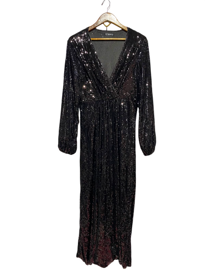 SHEIN |L| BUST 17| B48| BLACK SEQUIN SURPLICE V-NECK MAXI DRESS