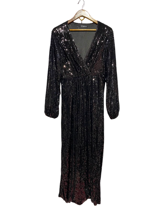 SHEIN |L| BUST 17| B48| BLACK SEQUIN SURPLICE V-NECK MAXI DRESS