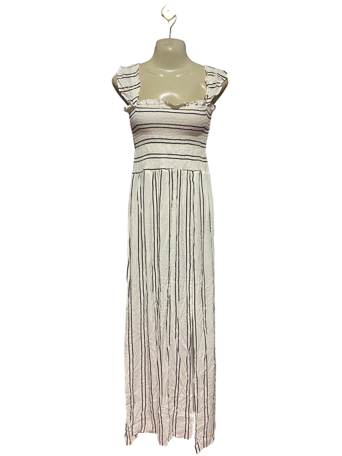 NEW LOOK |XS| BUST 12| B48| WHITE STRIPED SMOCKED MAXI DRESS WITH FLUTTER STRAPS