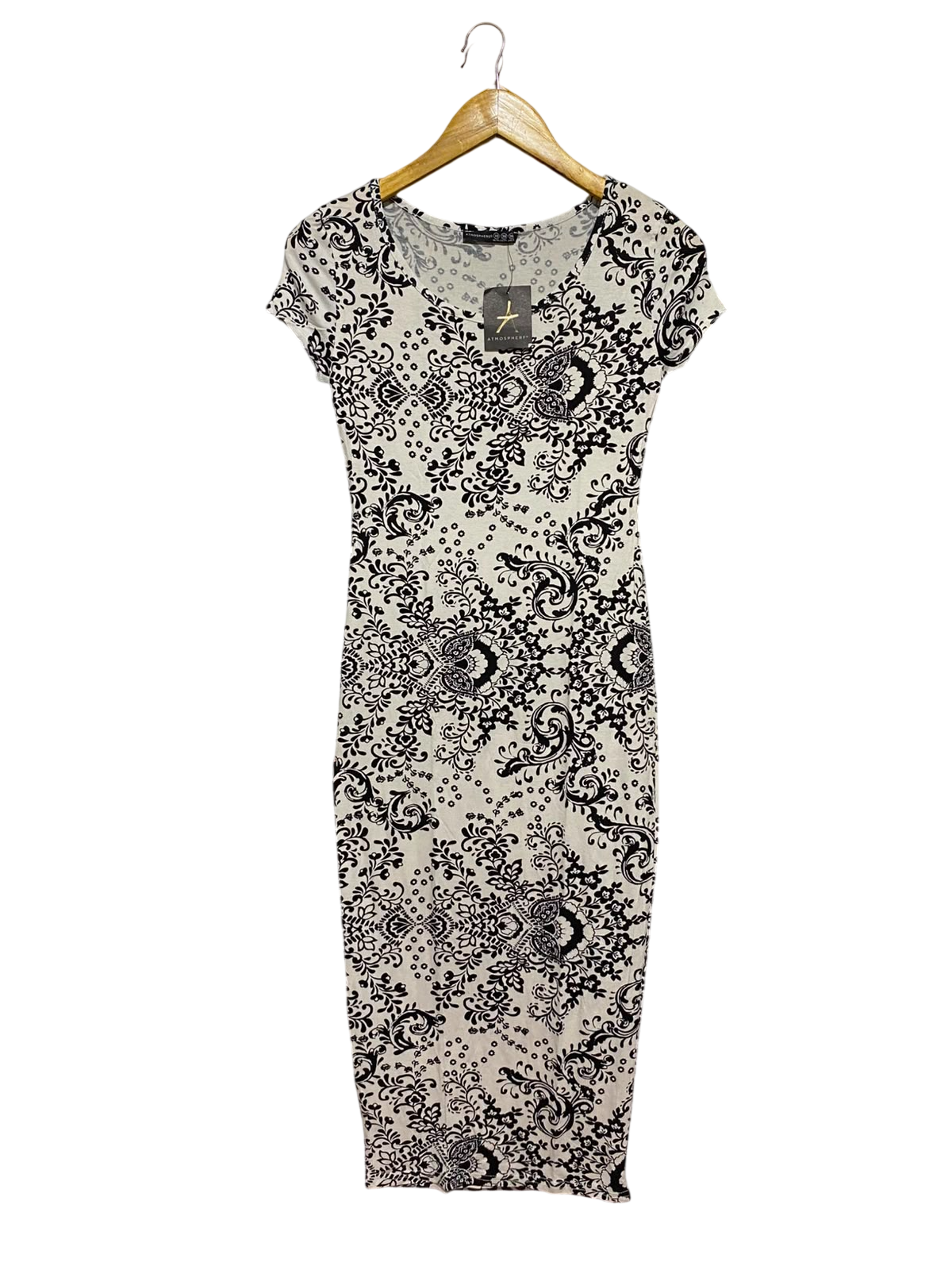 ATMOSPHERE |M| BUST 14| B48| MONOCHROME DAMASK PRINT BODYCON MIDI DRESS