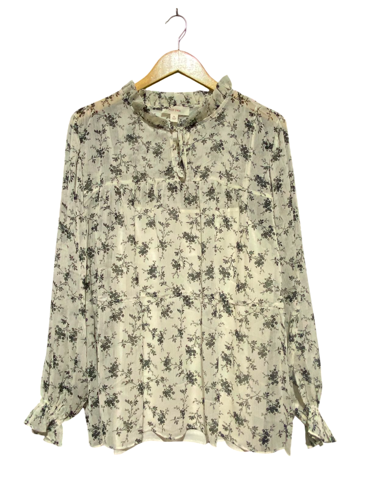 PERUNA |L| BUST 23| B48| MONOCHROME FLORAL SHEER TIE-NECK BLOUSE