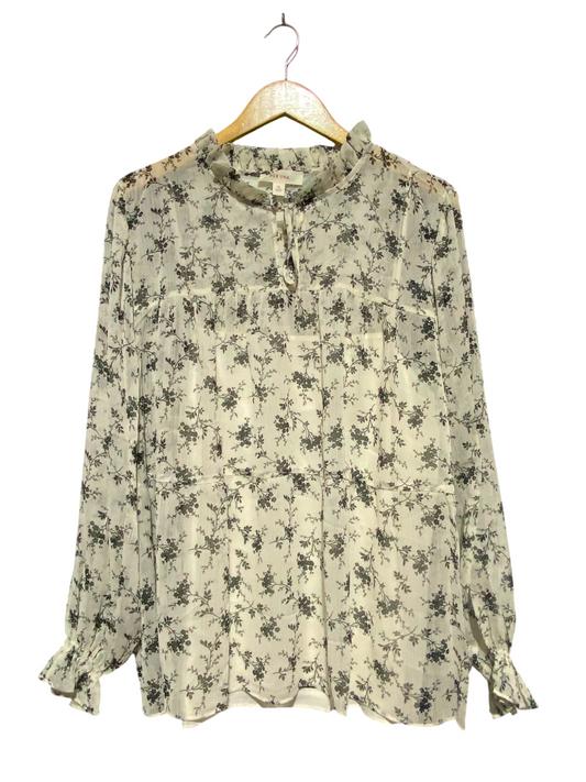 PERUNA |L| BUST 23| B48| MONOCHROME FLORAL SHEER TIE-NECK BLOUSE