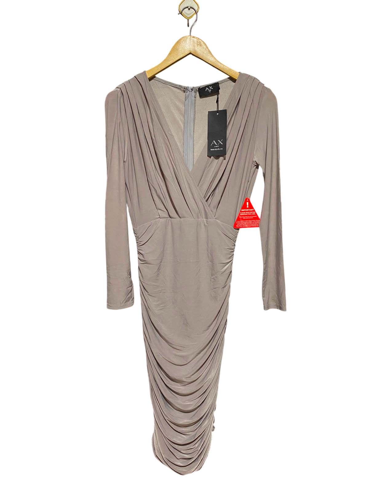 AX PARIS |M| BUST 17| B48| NUDE RUCHED LONG SLEEVE BODYCON MIDI DRESS