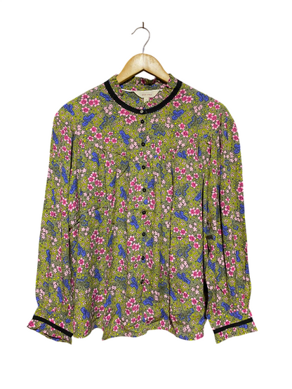 PERUNA |L| BUST 24| B48| FLORAL BUTTON-UP BLOUSE WITH CONTRAST TRIM
