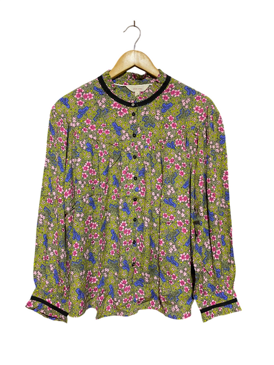 PERUNA |L| BUST 24| B48| FLORAL BUTTON-UP BLOUSE WITH CONTRAST TRIM