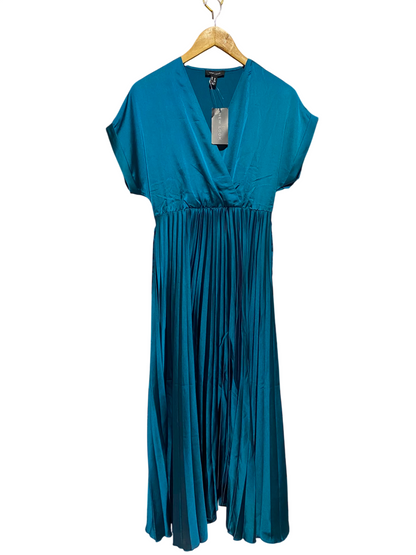 NEW LOOK |M| BUST FREE| B48| TEAL BLUE PLEATED SATIN MIDI DRESS
