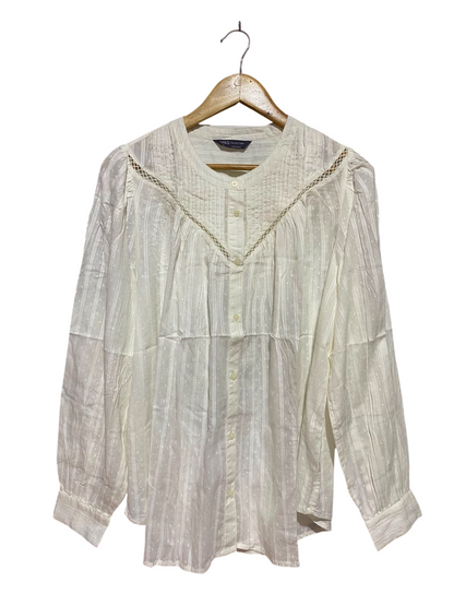 M&S |L| BUST 24| B48| BOHO CREAM DOBBY DOT LACE-TRIM PEASANT BLOUSE