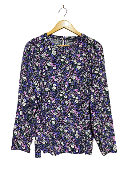 M&S |L| BUST 22| B48| PURPLE AND BLACK DITSY FLORAL LONG SLEEVE BLOUSE