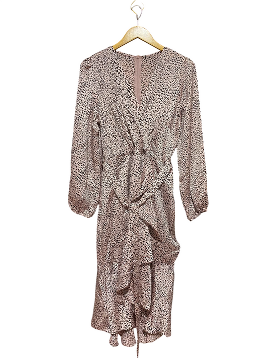 QUIZ |M| BUST 18| B48| CHIC BLUSH PINK AND BLACK ANIMAL PRINT RUFFLED MIDI DRESS