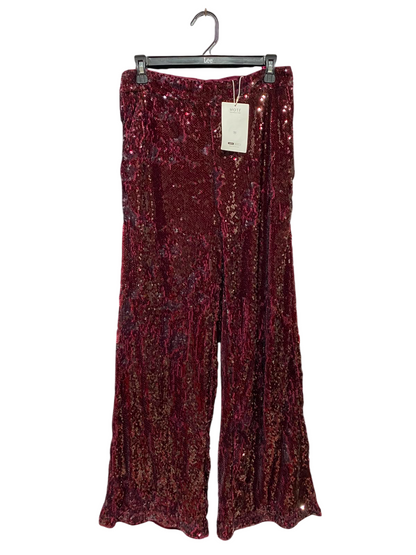 MOTF |L| WAIST 30| B48| BURGUNDY GLAM MAROON SEQUIN WIDE-LEG PANTS