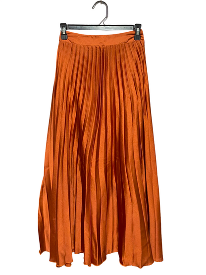 NEW LOOK |XS| WAIST 24| B48| STUNNING BURNT ORANGE PLEATED SATIN MIDI SKIRT