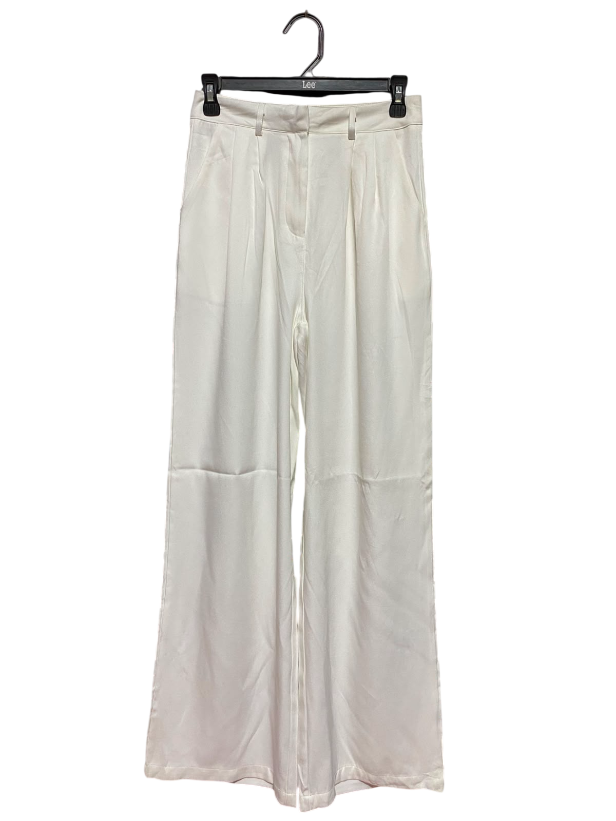 |S| WAIST 26| B48| ELEGANT OFF-WHITE PLEATED WIDE-LEG SILK-LOOK TROUSERS