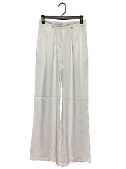 |S| WAIST 26| B48| ELEGANT OFF-WHITE PLEATED WIDE-LEG SILK-LOOK TROUSERS