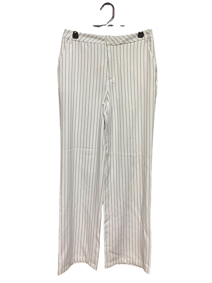 SUPRE |L| WAIST 30| B48| CHIC WHITE AND BLACK PINSTRIPE WIDE-LEG TAILORED TROUSERS