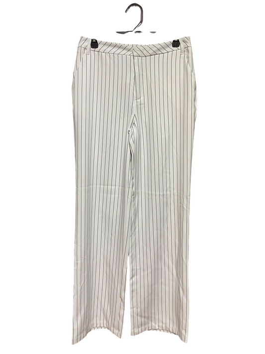 SUPRE |L| WAIST 30| B48| CHIC WHITE AND BLACK PINSTRIPE WIDE-LEG TAILORED TROUSERS