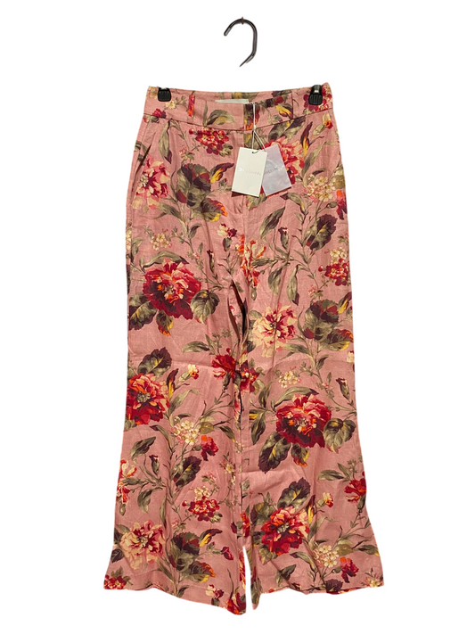 ZIMMERMANN |S| WAIST 26| B48| FLORAL PRINT WIDE-LEG LINEN PANTS IN DUSTY ROSE MULTI