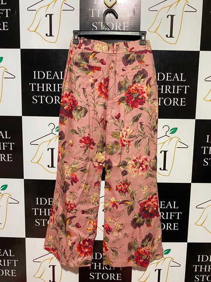 ZIMMERMANN |S| WAIST 26| B48| FLORAL PRINT WIDE-LEG LINEN PANTS IN DUSTY ROSE MULTI