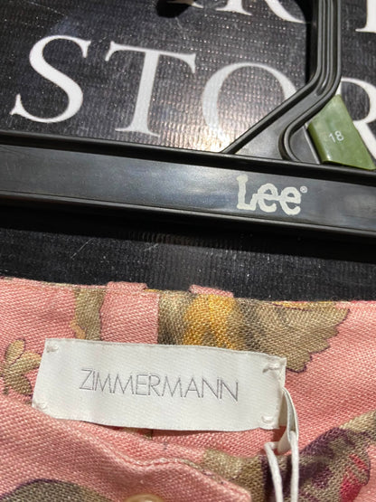 ZIMMERMANN |S| WAIST 26| B48| FLORAL PRINT WIDE-LEG LINEN PANTS IN DUSTY ROSE MULTI
