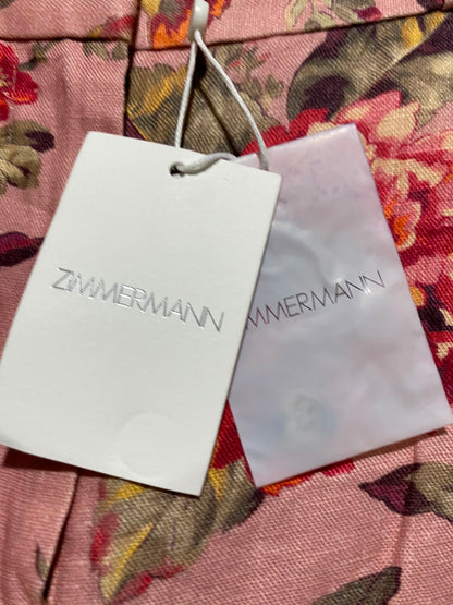 ZIMMERMANN |S| WAIST 26| B48| FLORAL PRINT WIDE-LEG LINEN PANTS IN DUSTY ROSE MULTI