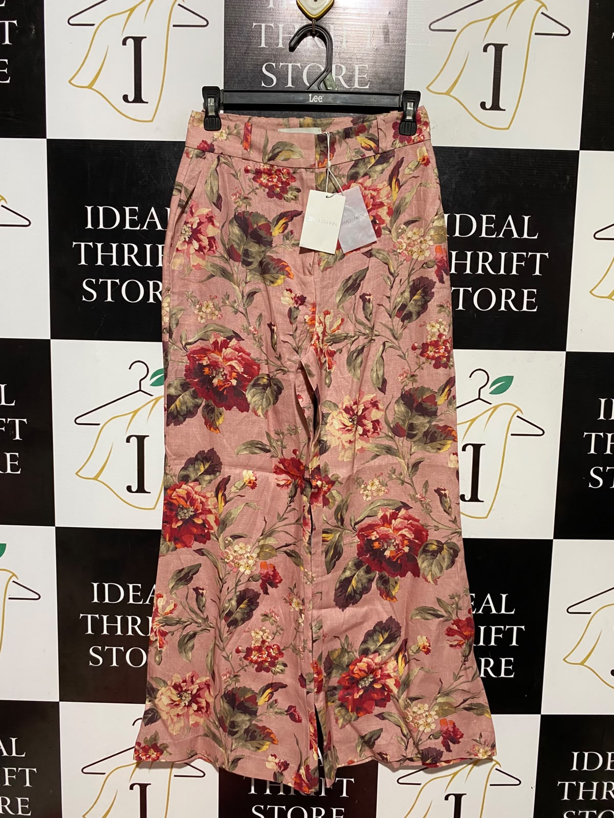 ZIMMERMANN |S| WAIST 26| B48| FLORAL PRINT WIDE-LEG LINEN PANTS IN DUSTY ROSE MULTI