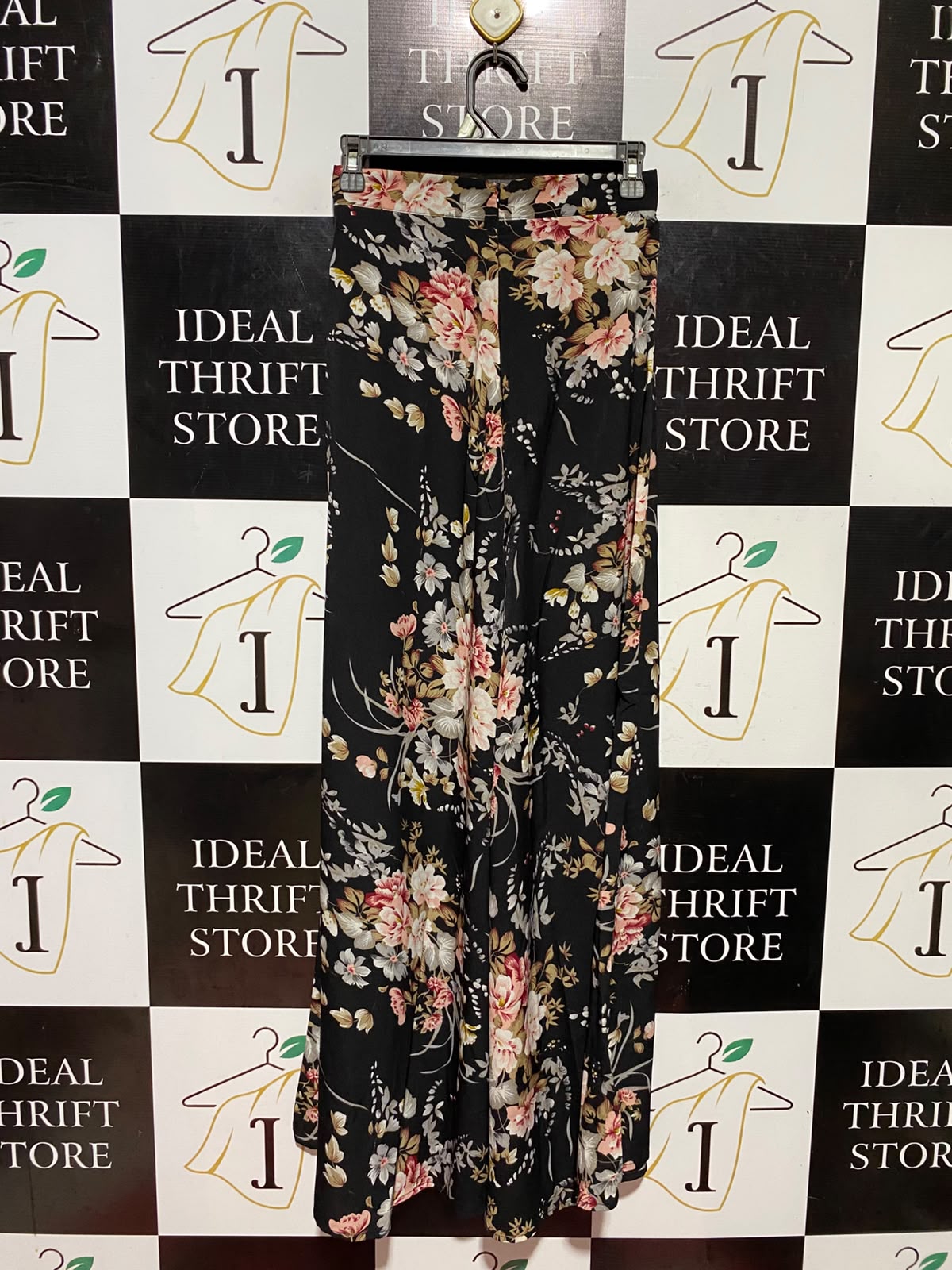 SHEIN |XS| WAIST 25| ELEGANT BLACK FLORAL WIDE-LEG MAXI SKIRT PANTS