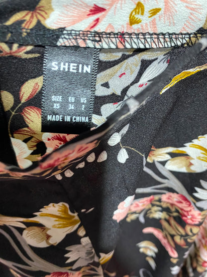 SHEIN |XS| WAIST 25| ELEGANT BLACK FLORAL WIDE-LEG MAXI SKIRT PANTS