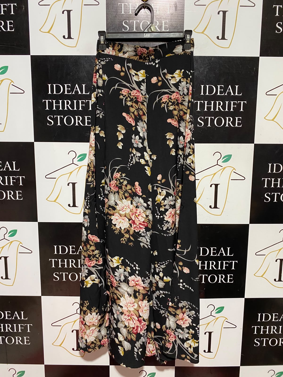 SHEIN |XS| WAIST 25| ELEGANT BLACK FLORAL WIDE-LEG MAXI SKIRT PANTS