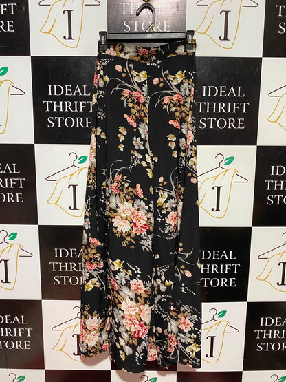 SHEIN |XS| WAIST 25| ELEGANT BLACK FLORAL WIDE-LEG MAXI SKIRT PANTS