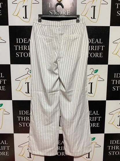 SUPRE |L| WAIST 30| B48| CHIC WHITE AND BLACK PINSTRIPE WIDE-LEG TAILORED TROUSERS