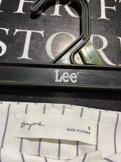 SUPRE |L| WAIST 30| B48| CHIC WHITE AND BLACK PINSTRIPE WIDE-LEG TAILORED TROUSERS