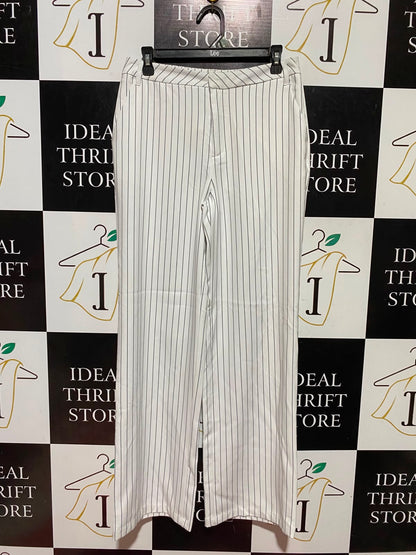 SUPRE |L| WAIST 30| B48| CHIC WHITE AND BLACK PINSTRIPE WIDE-LEG TAILORED TROUSERS