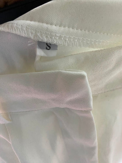|S| WAIST 26| B48| ELEGANT OFF-WHITE PLEATED WIDE-LEG SILK-LOOK TROUSERS