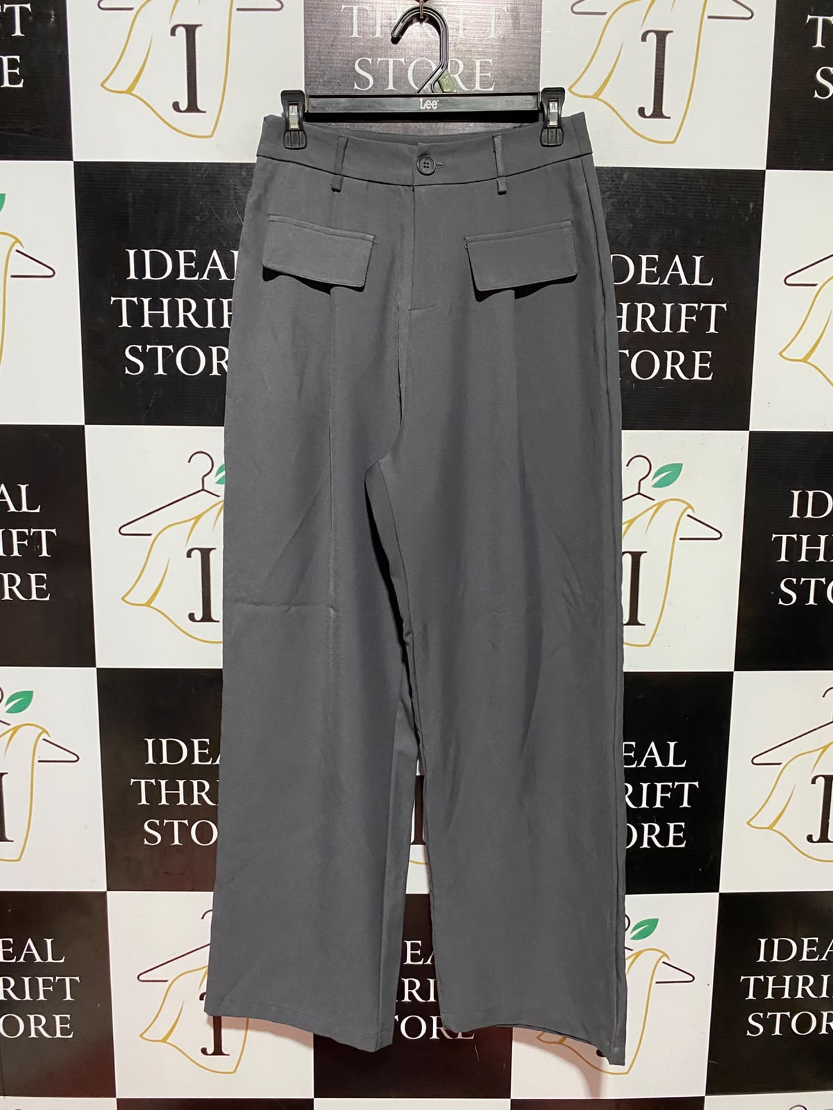 BILLY |S| WAIST 27| B48| MODERN CHARCOAL GRAY UTILITY WIDE-LEG TROUSERS WITH FLAP POCKETS