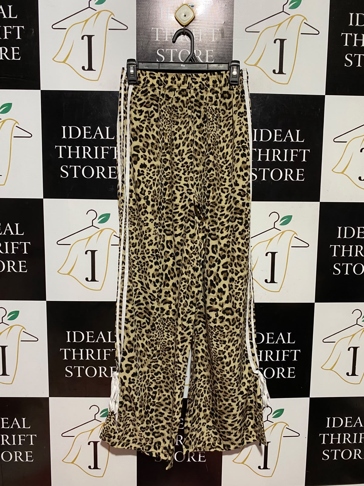 SHEIN |S| WAIST 26| B48| STYLE LEOPARD PRINT WIDE-LEG TRACK PANTS WITH SIDE STRIPES