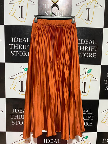 NEW LOOK |XS| WAIST 24| B48| STUNNING BURNT ORANGE PLEATED SATIN MIDI SKIRT