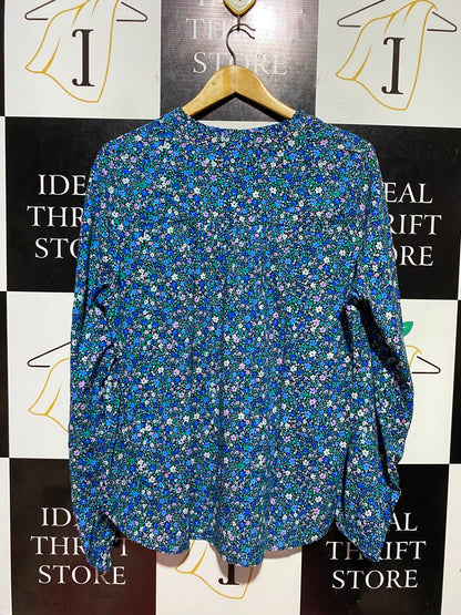 M&S |L| BUST 22| B48| BLUE DITSY FLORAL V-NECK LONG SLEEVE BLOUSE