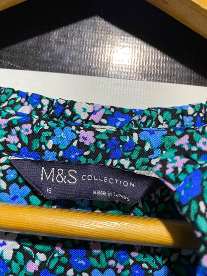 M&S |L| BUST 22| B48| BLUE DITSY FLORAL V-NECK LONG SLEEVE BLOUSE