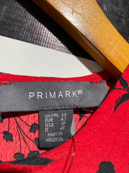 PRIMARK |M| WAIST 18| B48| RED AND BLACK FLORAL PUFF SLEEVE MIDI DRESS