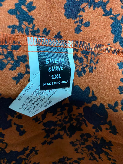 SHEIN CURVE |XL| BUST 15| B48| CHIC BURNT ORANGE AND BLACK FLORAL SMOCKED MAXI DRESS