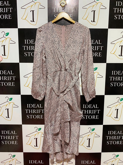 QUIZ |M| BUST 18| B48| CHIC BLUSH PINK AND BLACK ANIMAL PRINT RUFFLED MIDI DRESS