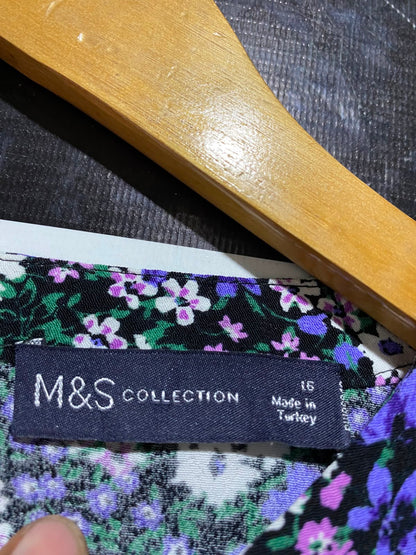 M&S |L| BUST 22| B48| PURPLE AND BLACK DITSY FLORAL LONG SLEEVE BLOUSE