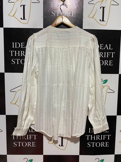 M&S |L| BUST 24| B48| BOHO CREAM DOBBY DOT LACE-TRIM PEASANT BLOUSE